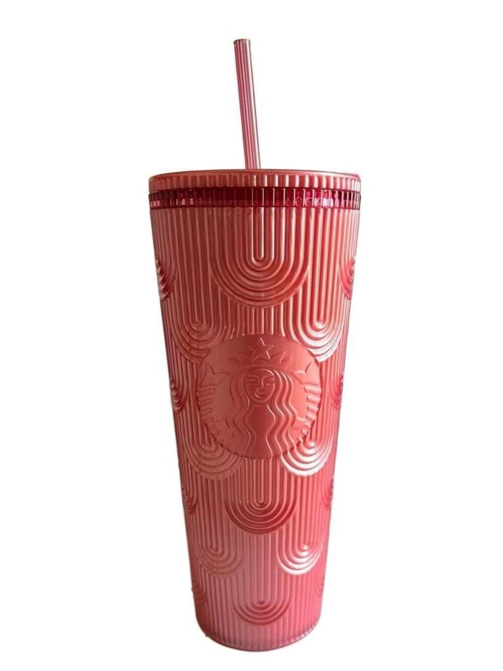 Starbucks 2023 Fall Pink Shimmer Shell Mermaid Scales Cold Cup Tumbler 24 oz New